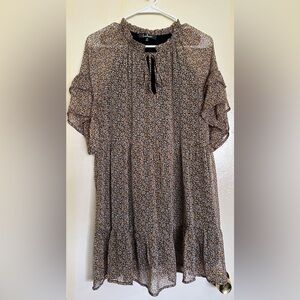 👗Lulu's Black/Gold/White Sheer Lined Babydoll Dress